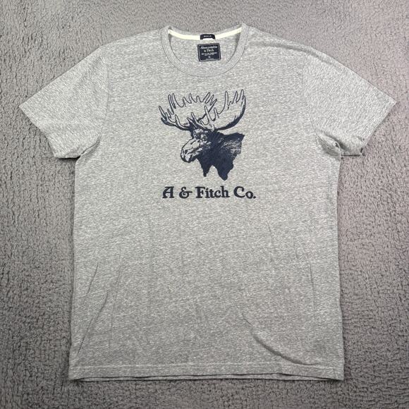Abercrombie & Fitch Muscle Fit Shirt Mens XL Gray Moose Embroidered Vintage Y2K - Picture 2 of 8